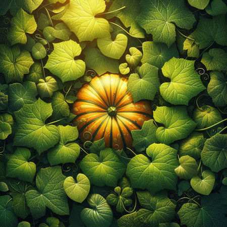 Background of green leaves of pumpkin taken during the dayの素材