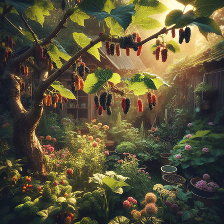 Mulberry fruit in the gardenの素材