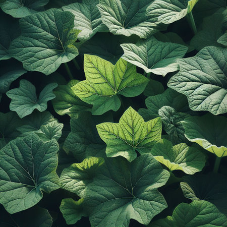 Background of green leaves of pumpkin taken during the dayの素材