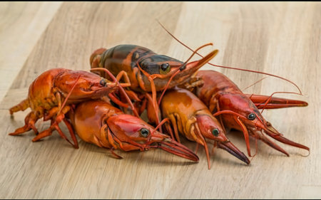 crawfish on wooden backgroundの素材
