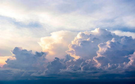 beautiful cumulus clouds at sunset, sunrise. fabulous background with copy spaceの素材