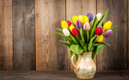 colourful tulips in a vaseの素材