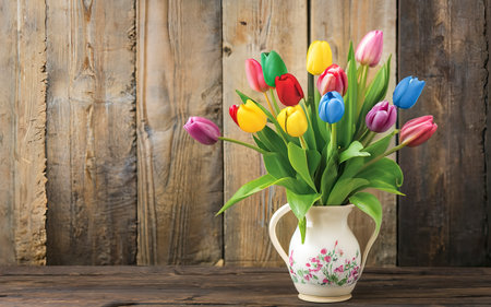 colourful tulips in a vaseの素材