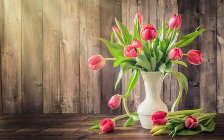 colourful tulips in a vaseの素材