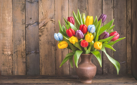 colourful tulips in a vaseの素材