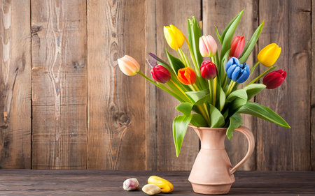 colourful tulips in a vaseの素材