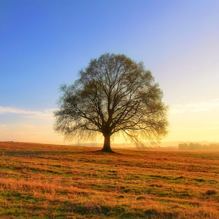 A Tree stands alone in a fieldの素材