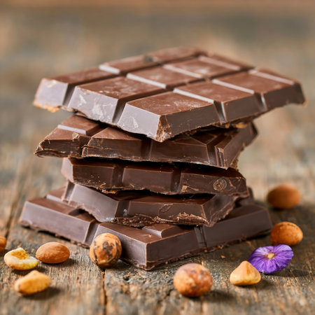 Bars Chocolate , candy sweet, dessert food on wooden backgroundの素材