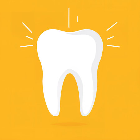 Whitening single tooth, isolated on yellow background. Concept of dental health, teeth treatment doctor, health product advertisementの素材