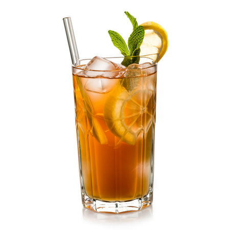 iced tea with lemon isolated on a white backgroundの素材