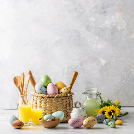 Kitchenware. Easter background. Easter. Banner. copy spaceの素材