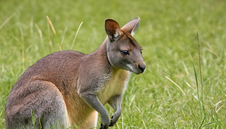 Adult wallaby in grass, an Australian marsupial similar to a kangaroo but very much smallerの素材