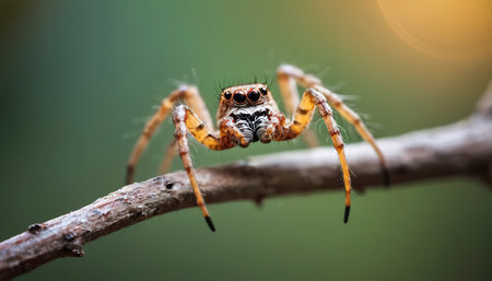 Bokeh background macro spider on a branch.の素材