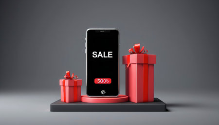 mobile phone Show the Black Friday sale on the podium.の素材