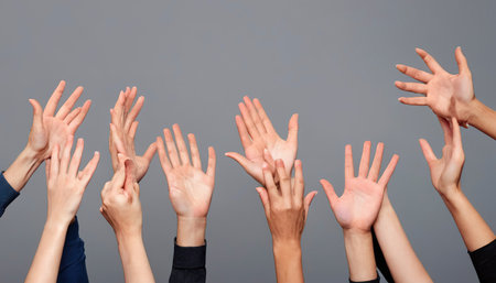 People pretending to spread their hands to hold thingsの素材