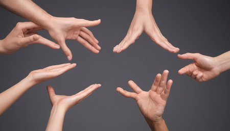 People pretending to spread their hands to hold thingsの素材
