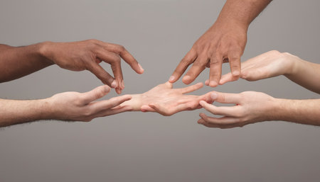 People pretending to spread their hands to hold thingsの素材