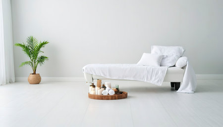 A beautiful spa element on a white fabric floor called a couch. Health Spa Equipmentの素材