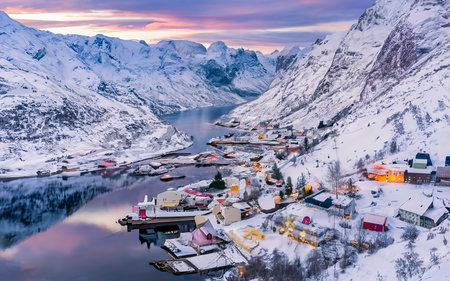 fjords. high mountains on twilights in Norwayの素材