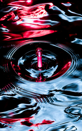 Some breaking time stopped water background in black, red and magenta tones with the light reflectingの素材