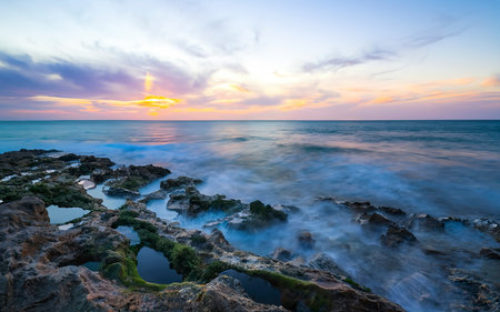 Stone beach in Almunecar, Andalusia, Spainの素材