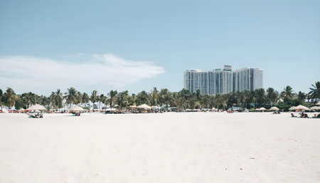 Beach against clear sky at tropicana countryの素材