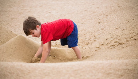 Boy in sand playgroundの素材