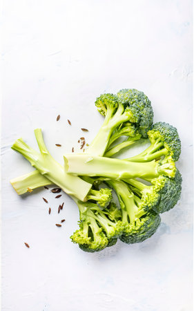 Sliced organic Raw green broccoli cabbage. Isolated on white backgroundの素材