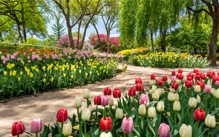 The beautiful nature of the flower park, public park suitable as backgroundの素材