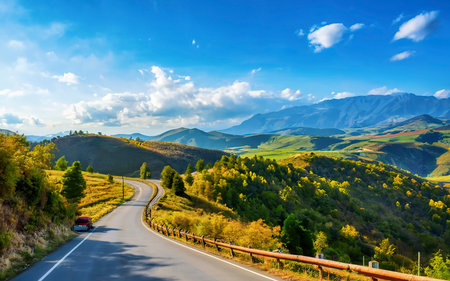 Landscape road paved road Rural Roadside View Mountainの素材