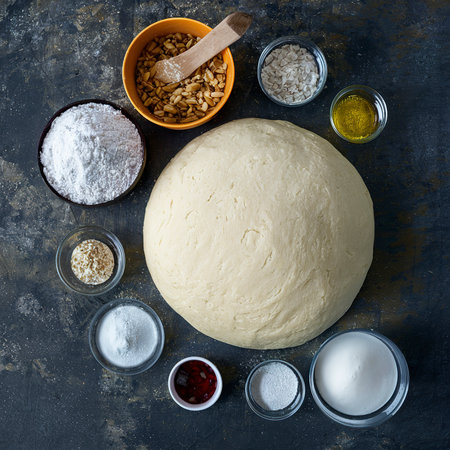 Baking background. Ingredients for the preparation of fresh dough. On rustic backgroundの素材