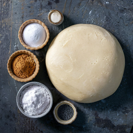 Baking background. Ingredients for the preparation of fresh dough. On rustic backgroundの素材