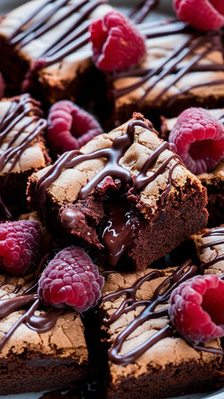 Cake chocolate brownies and raspberriesの素材