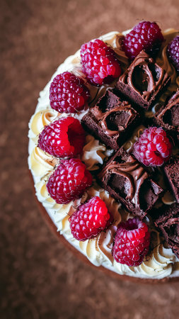 Cake chocolate brownies and raspberriesの素材
