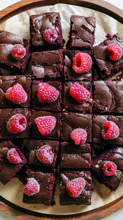 Cake chocolate brownies and raspberriesの素材
