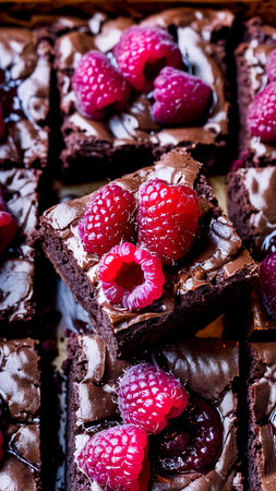Cake chocolate brownies and raspberriesの素材