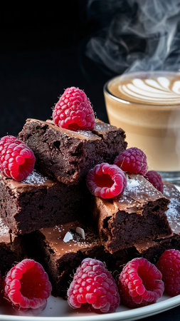 Cake chocolate brownies and raspberriesの素材