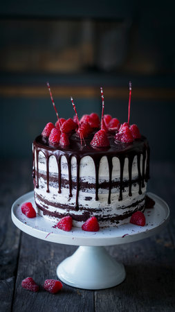 Cake chocolate brownies and raspberriesの素材