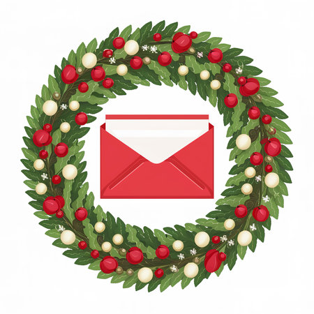 christmas wreath and red envelopeの素材
