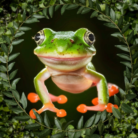 close view cute green frogの素材