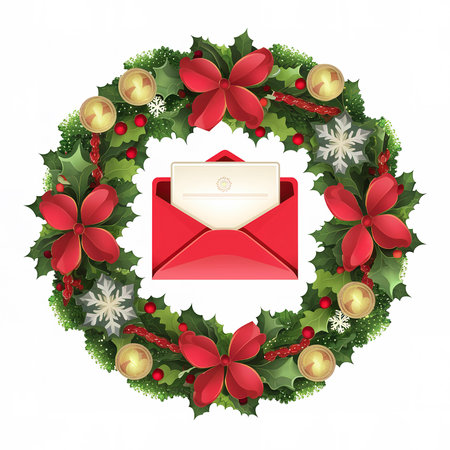 christmas wreath and red envelopeの素材