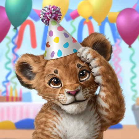 cute lion cub party capの素材