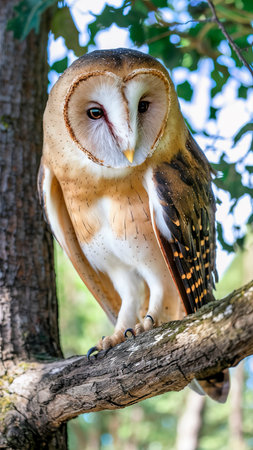 fluffy wild barn owl sittingの素材
