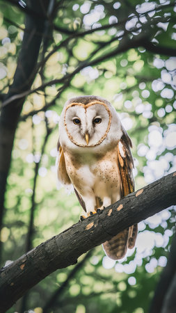 fluffy wild barn owl sittingの素材