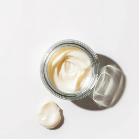 Jar of face cream isolated on white background top viewの素材