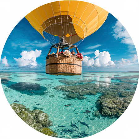 panoramic shot yellow balloon coralの素材