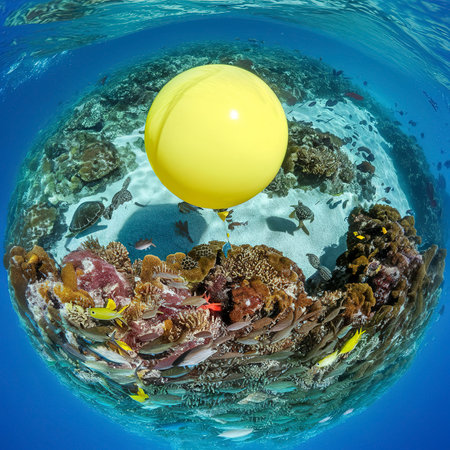 panoramic shot yellow balloon coralの素材