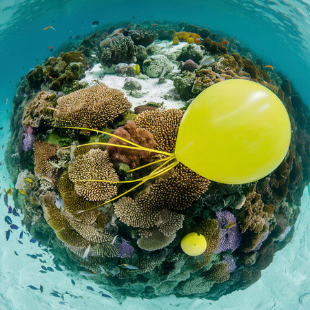 panoramic shot yellow balloon coralの素材