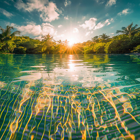 pool water reflecting in the sunの素材
