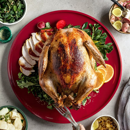roasted turkey fork served redの素材